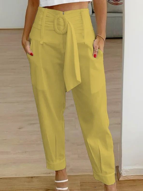 Damen Lockere Chino-Hose mit modischem Gürtel und Taschen EB