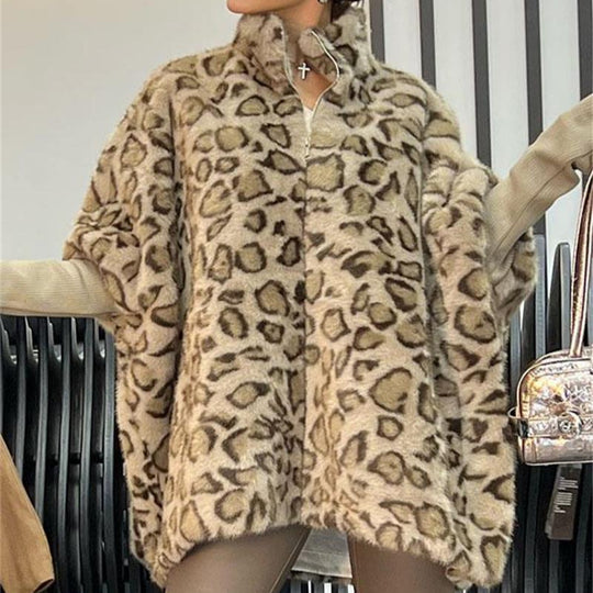 Damen Kuschel-Fleece-Poncho im Leopardenmuster EB
