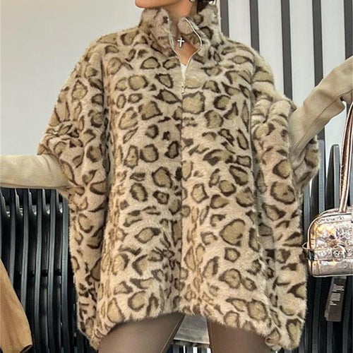 Damen Kuschel-Fleece-Poncho im Leopardenmuster EB