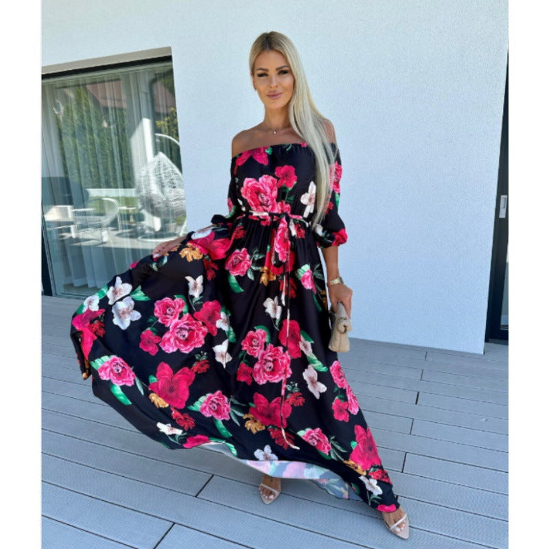 Damen Maxikleid mit off-shoulder Design und voluminösen Ärmeln EB