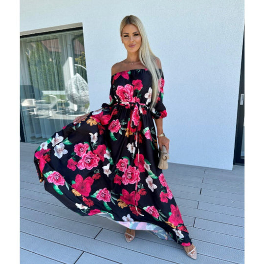 Damen Maxikleid mit off-shoulder Design und voluminösen Ärmeln EB