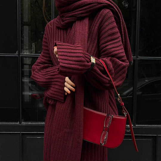 Damen Strickstoff Zweiteiler mit weitem Bein und oversized Oberteil EB