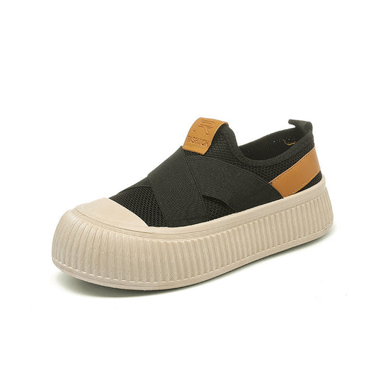 Damen Bequeme Slip-On Sneakers mit elastischem Obermaterial und modischer Gummi-Sohle EB