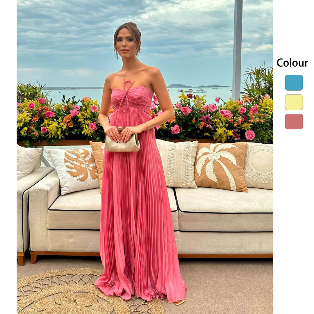 Damen Maxikleid mit gerafftem Oberteil und luftigem Rock EB