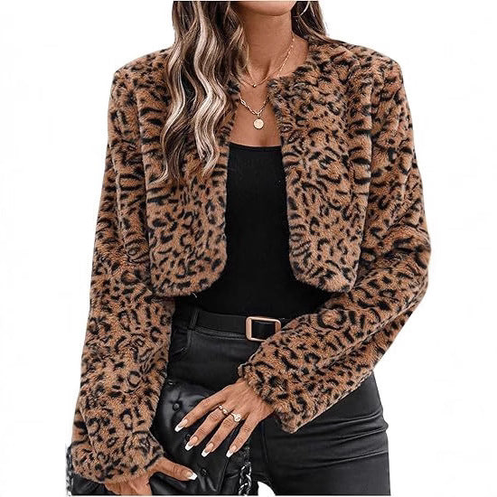Damen modische Leopardenmuster Fleecejacke EB