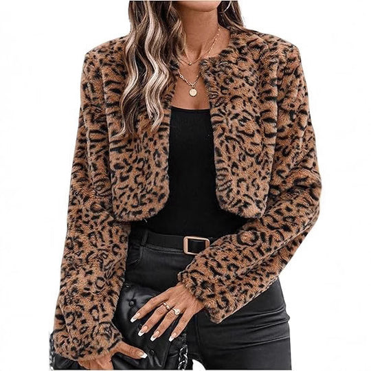 Damen modische Leopardenmuster Fleecejacke EB