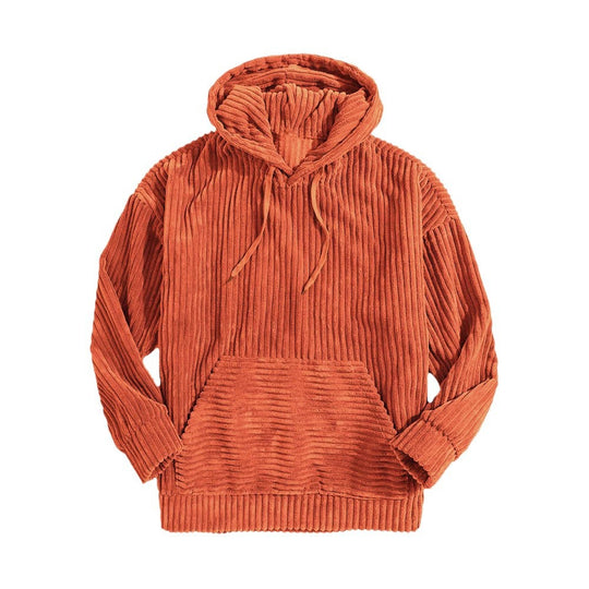 Unisex nan gerippter Samt-Hoodie mit Kapuze und Kängurutasche EB