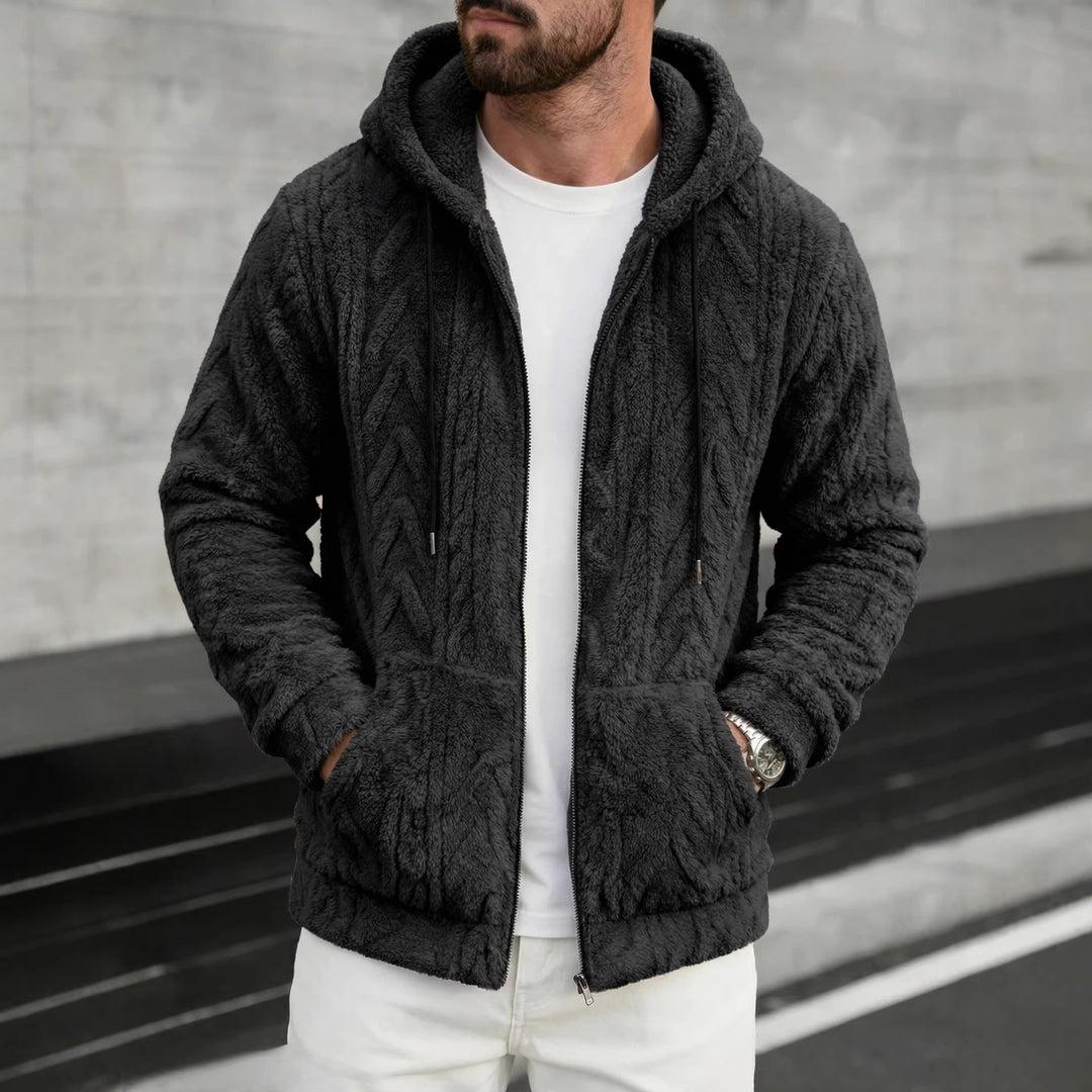 Herren nan kuschelige Kapuzenjacke aus Teddyfleece mit durchgehendem Reißverschluss und Kängurutaschen EB