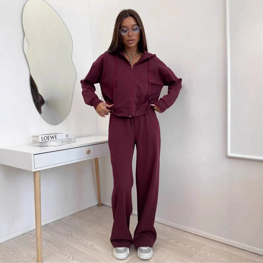 Damen nan weite Highwaist-Loungehose aus Sweatstoff mit Kordelzug und Eingrifftaschen EB