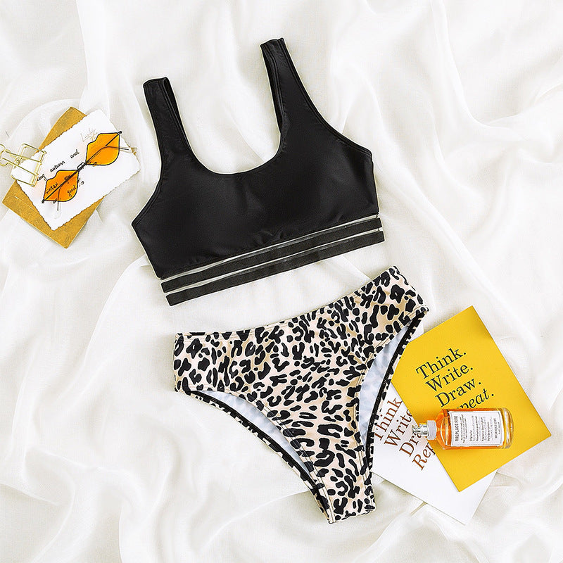 Damen Sport-Bikini-Set mit stylischem Leo-Muster und elastischen Trägern EB