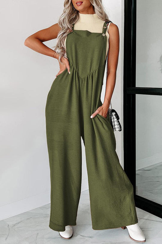 Damen lässiger Jumpsuit mit weit geschnittenem Bein und dekorativen Knopfdetails EB