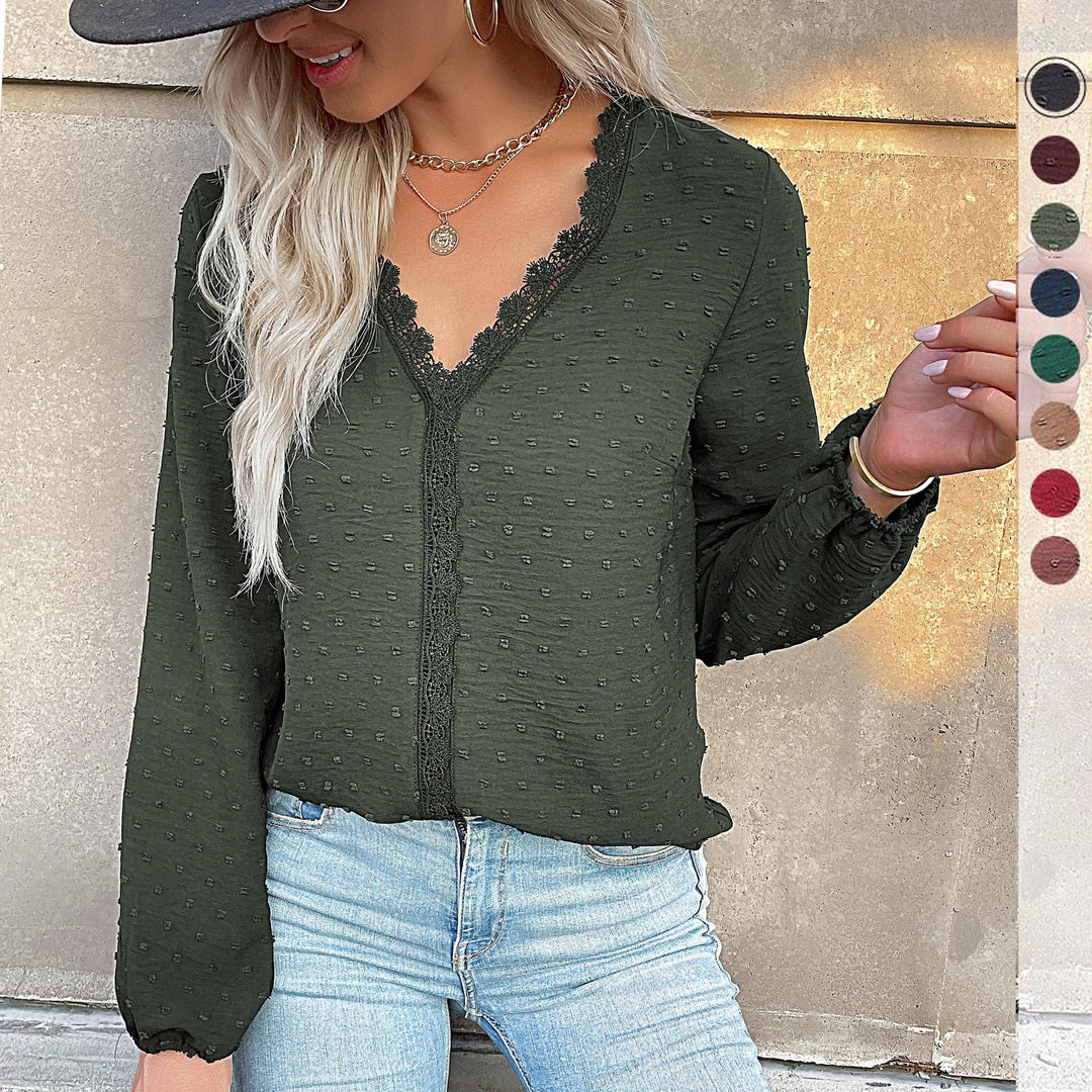 Damen Bluse mit feinen Strukturdetails und romantischem Spitzeneinsatz EB