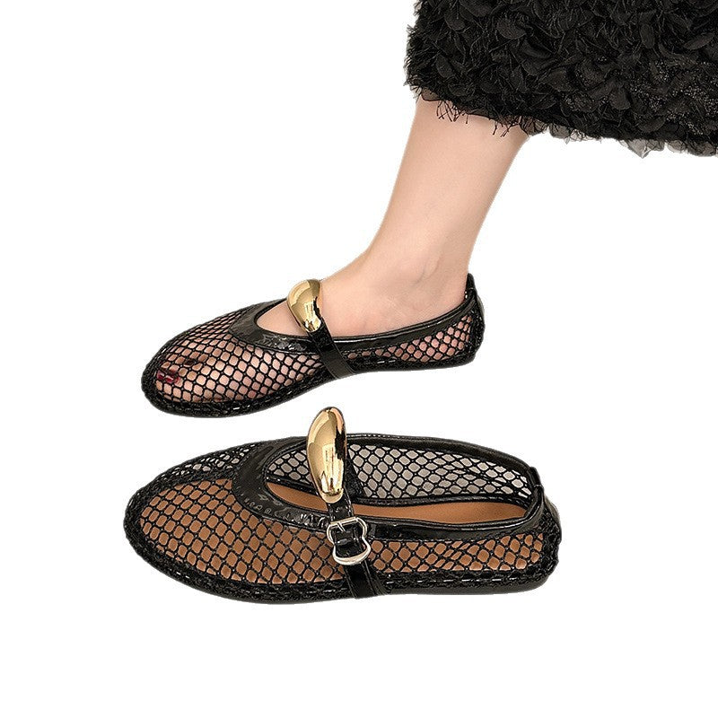 Damen Trendige Netz Ballerinas mit eleganter Schnalle EB