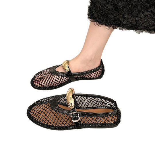 Damen Trendige Netz Ballerinas mit eleganter Schnalle EB