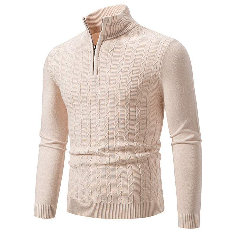 Herren modischer Strickpullover mit Stehkragen und Reißverschluss EB