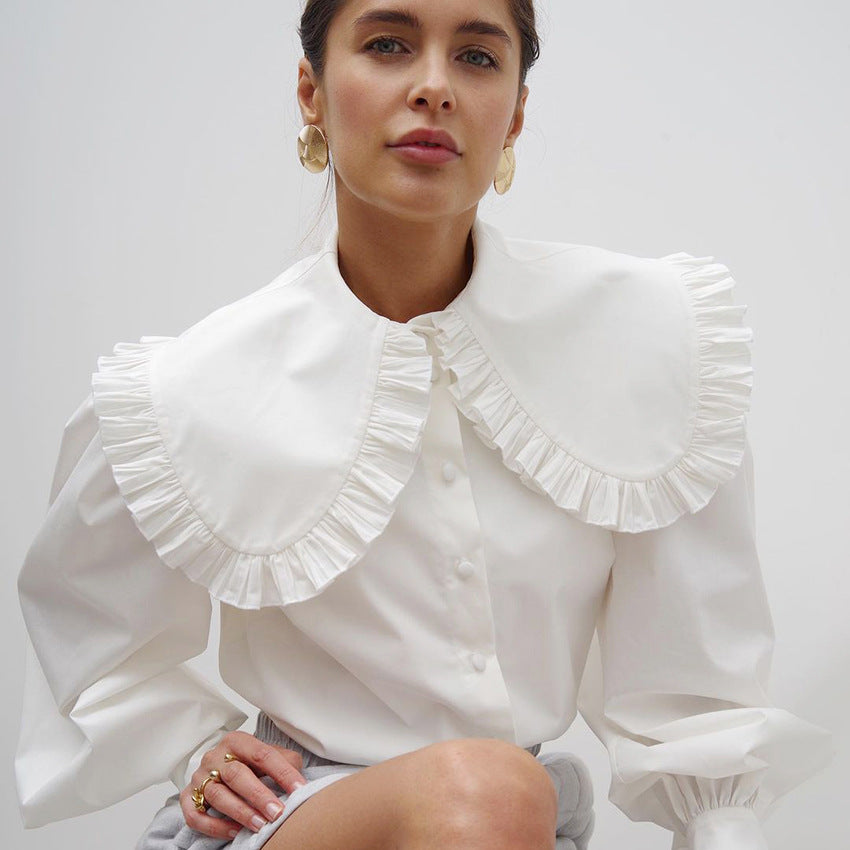 Damen Elegante Bluse mit dekorativem Volantkragen und Puffärmeln EB