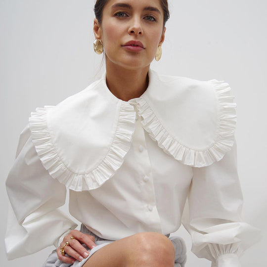 Damen Elegante Bluse mit dekorativem Volantkragen und Puffärmeln EB
