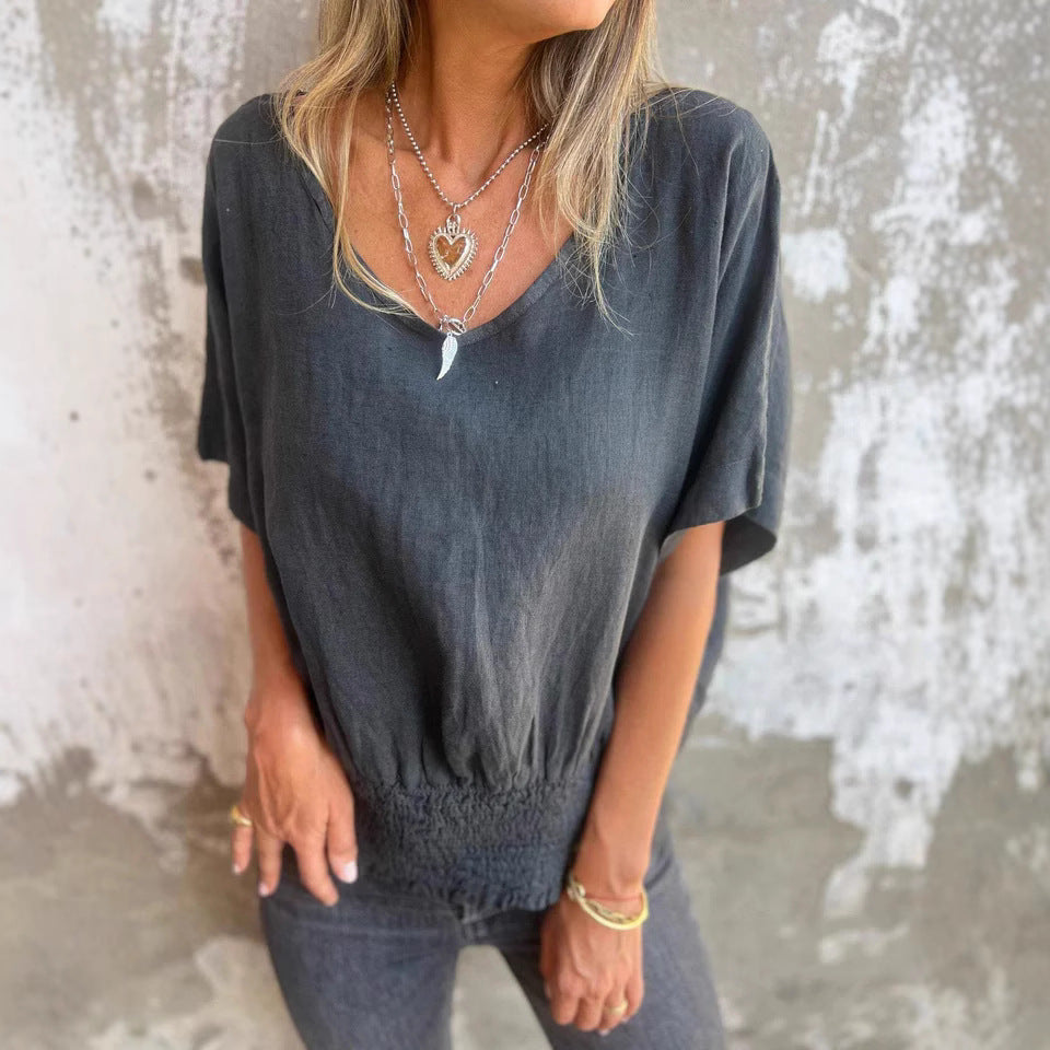 Damen Lässige Bluse mit elastischem Rüschensaum EB