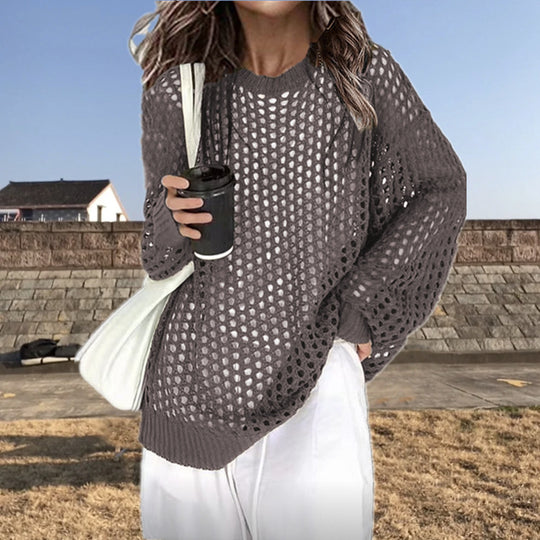 Damen luftiger Strickpullover mit modischer Netzstruktur EB