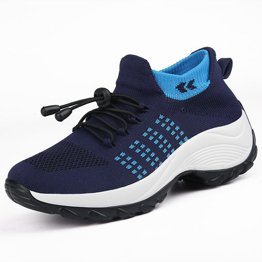 Damen gestrickte Slip-On Sneaker mit Schnellzugkordel, elastischem Schaft und stoßdämpfender Plateau-Sohle EB