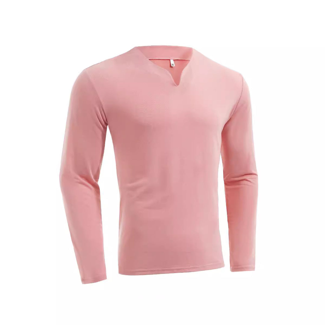 Herren nan Langarmshirt mit V-Ausschnitt Slim Fit Baumwollmix und elastischem Komfortbund EB