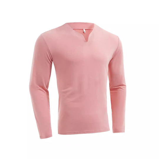 Herren nan Langarmshirt mit V-Ausschnitt Slim Fit Baumwollmix und elastischem Komfortbund EB
