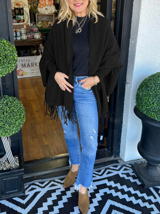 Damen vielseitiger Poncho mit Fransen EB
