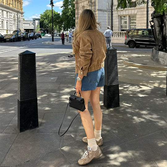 Damen Suede-Jacke im modernen Cropped-Style mit Taschen EB