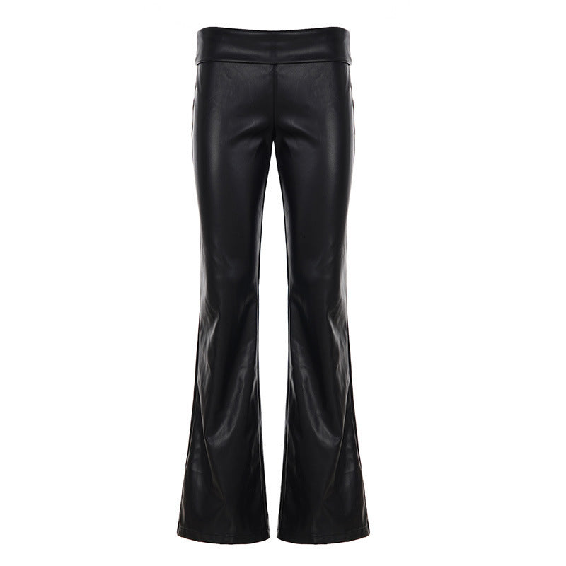 Damen modische Flared-Hosen aus Lederimitat EB