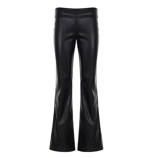 Damen modische Flared-Hosen aus Lederimitat EB