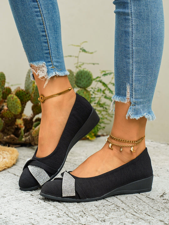 Damen Komfortable Ballerinas mit eleganter Schleifen-Applikation und modischem Glitzer EB
