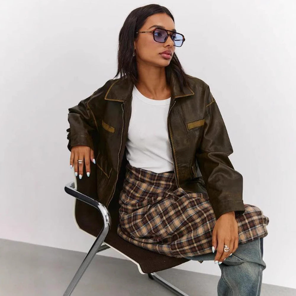 Damen modische jacke mit praktischen Taschen und elastischem Saum EB