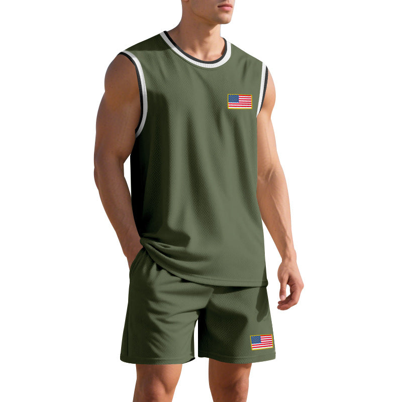 Herren Sportliches Trainingsset mit atmungsaktivem Mesh-Gewebe und modernen Flaggen-Details EB