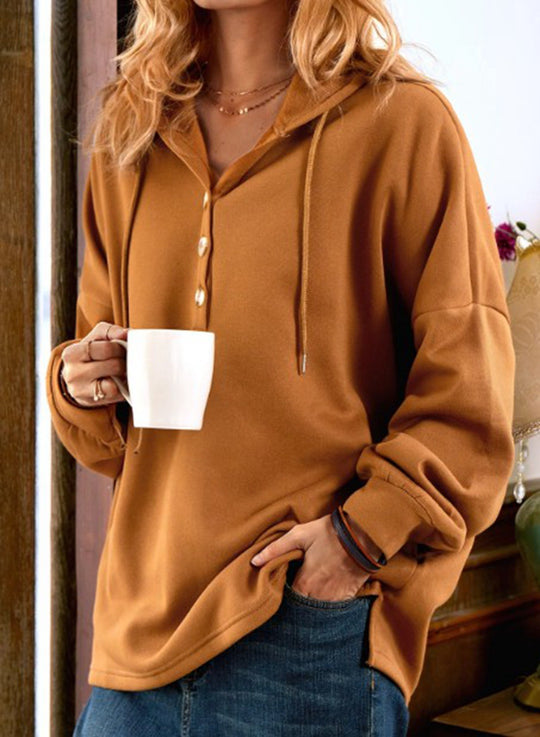 Damen Kapuzenpullover mit Knopfleiste und lässigem Schnitt EB