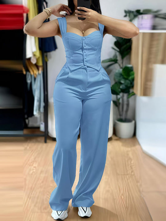 Damen Figurbetonter Jumpsuit mit tailliertem Schnitt und Knopfleiste EB