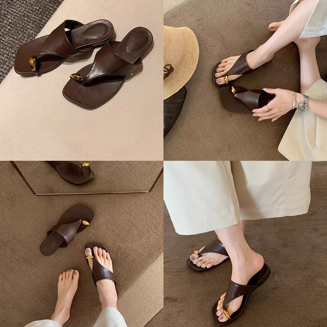 Damen modische Zehentrennersandalen mit eleganter Metallakzent EB