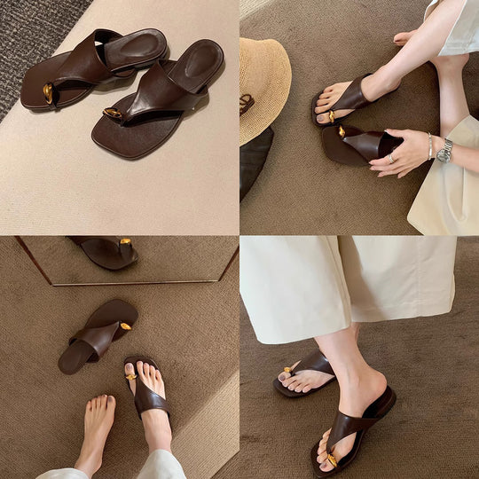 Damen modische Zehentrennersandalen mit eleganter Metallakzent EB
