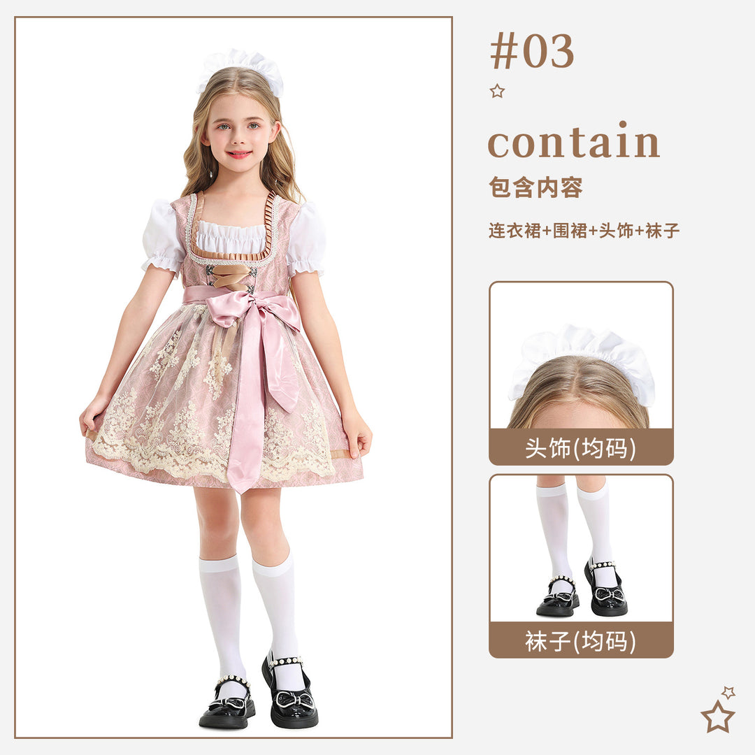 Damen nan festliches Kinderdirndl mit Spitzenoberteil, Satin-Schürze und Puffärmeln EB