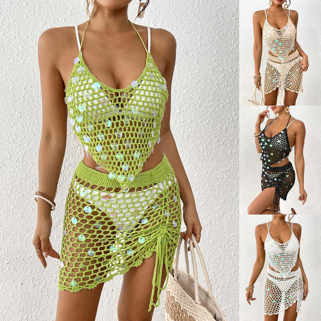 Damen Häkel-Bikini-Überwurfset mit funkelnden Details EB