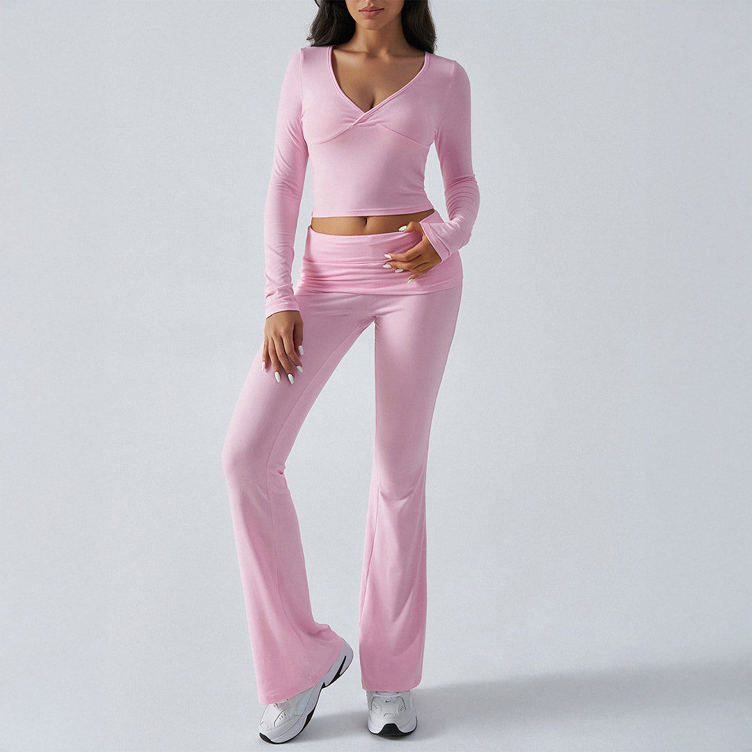 Damen nan figurbetonte Yoga-Set mit hoher Taille und V-Ausschnitt EB