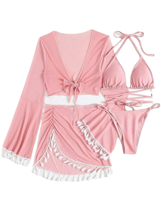 Damen Set mit langärmligem Oberteil und gerafftem Saum EB