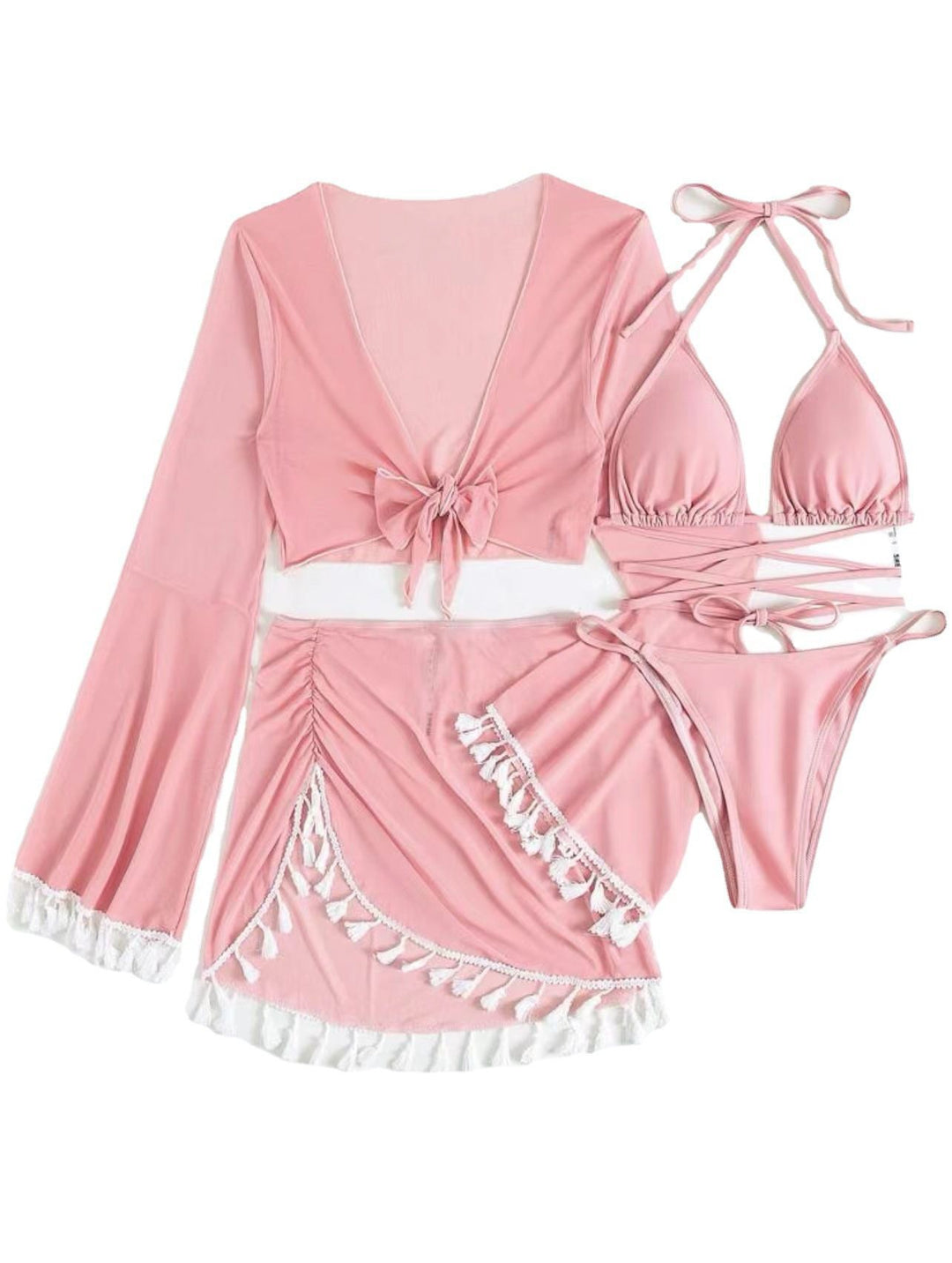 Damen Zweiteiler mit trendy Wickeloberteil und fransigem Rock EB