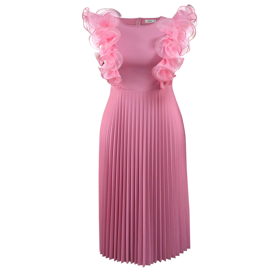 Damen Plissee Kleid mit voluminösen Rüschendetails EB