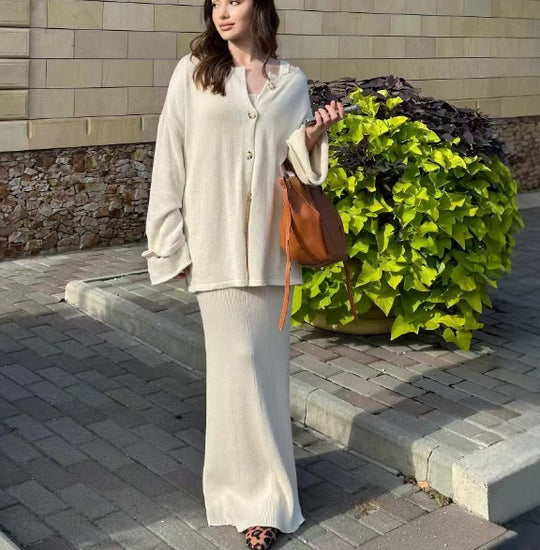 Damen Strickanzug mit elegantem Blazer und ärmellosem Maxikleid EB