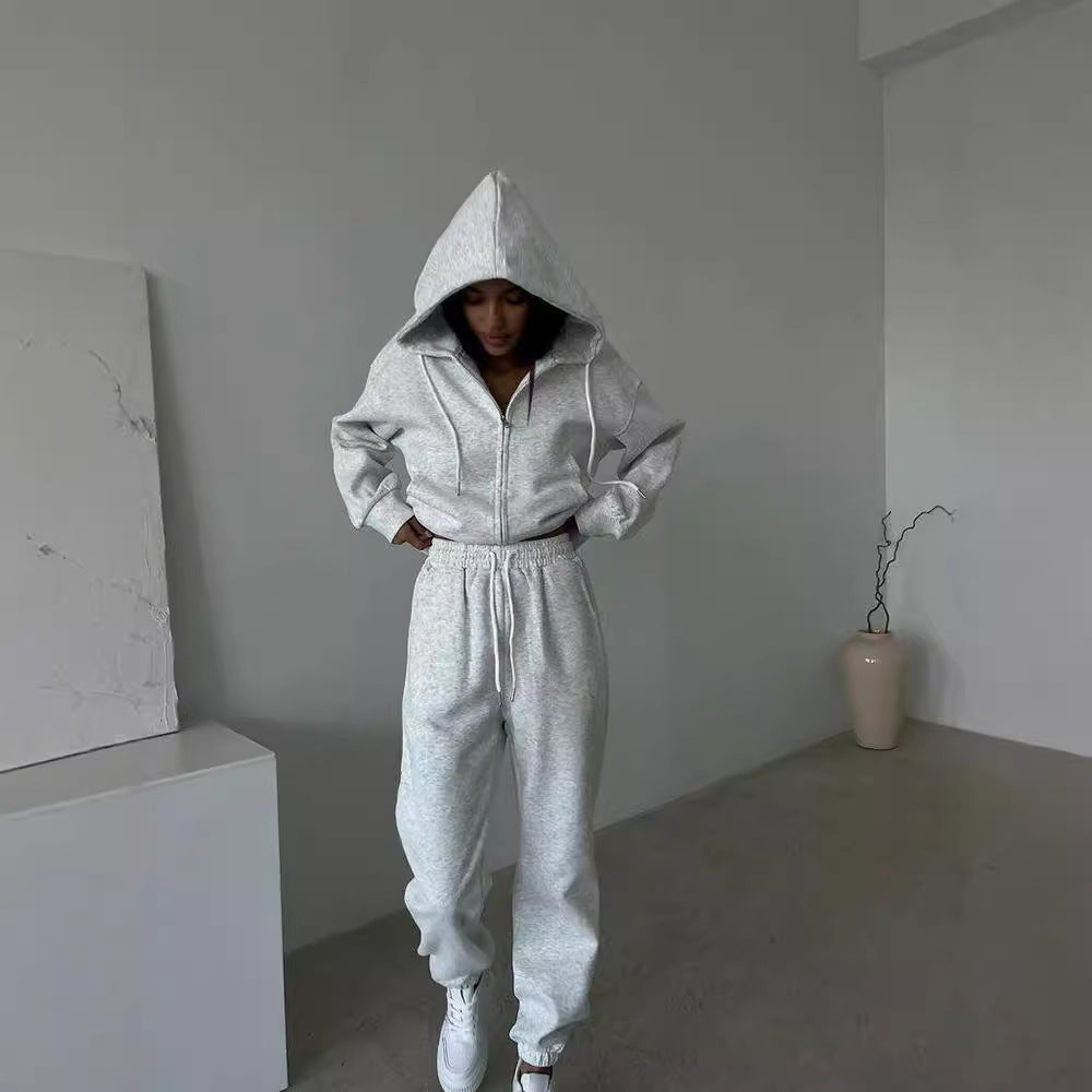 Damen lässiges Kapuzen-Sweatshirt und Jogginghose Set in Oversize-Passform mit Reißverschluss und Kängurutasche Eichborn Berlin