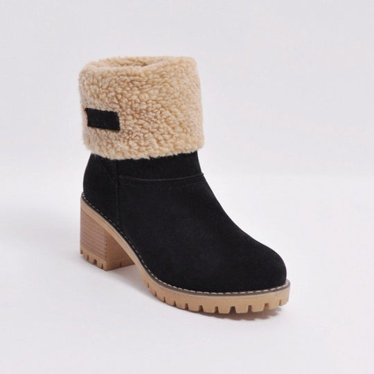 Damen nan gefütterte Kurzstiefelette mit Umschlag-Fellmanschette, Wildlederoptik und robuster Profilsohle EB