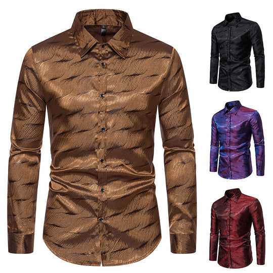 Herren elegantes Langarmhemd mit schimmerndem Wellenmuster EB