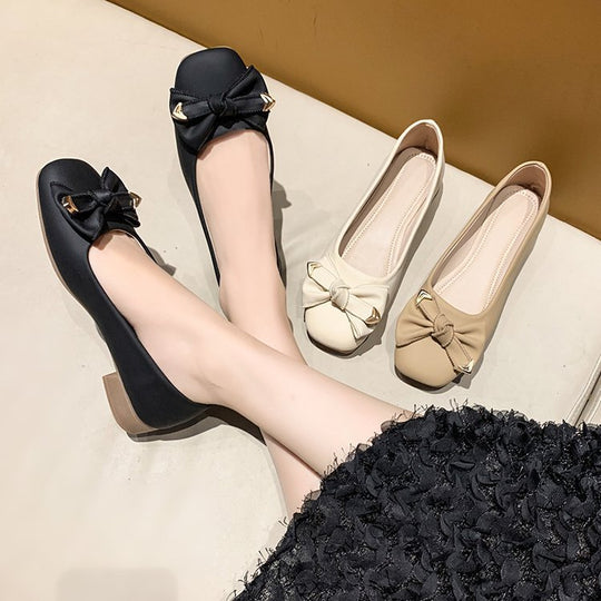 Damen elegante Ballerinas mit modischer Schleifenverzierung EB