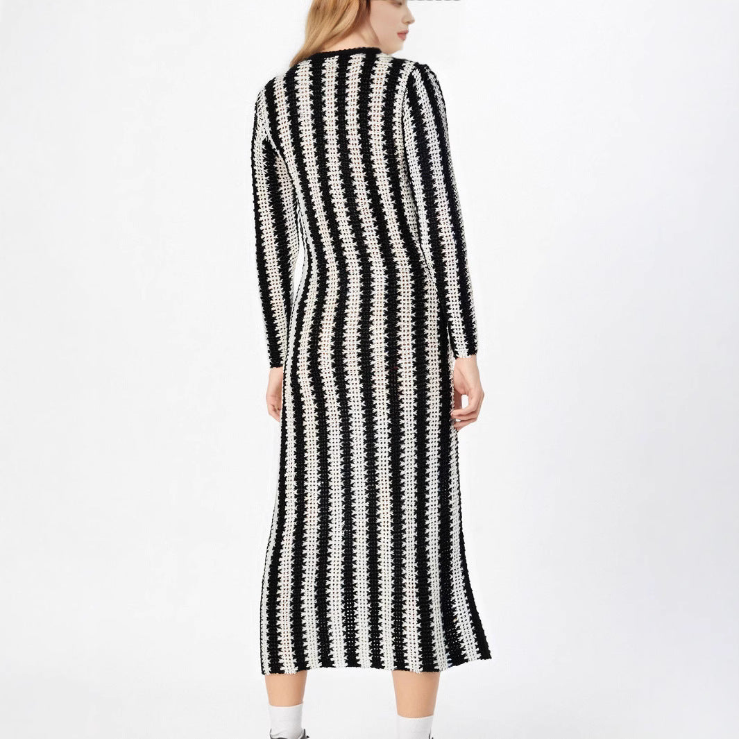 Damen Designer-Strickkleid mit asymmetrischem Schnitt und grafischem Muster EB