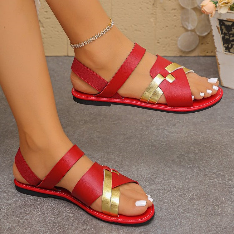 Damen elegante Riemchensandalen mit modischen Metallic-Details EB